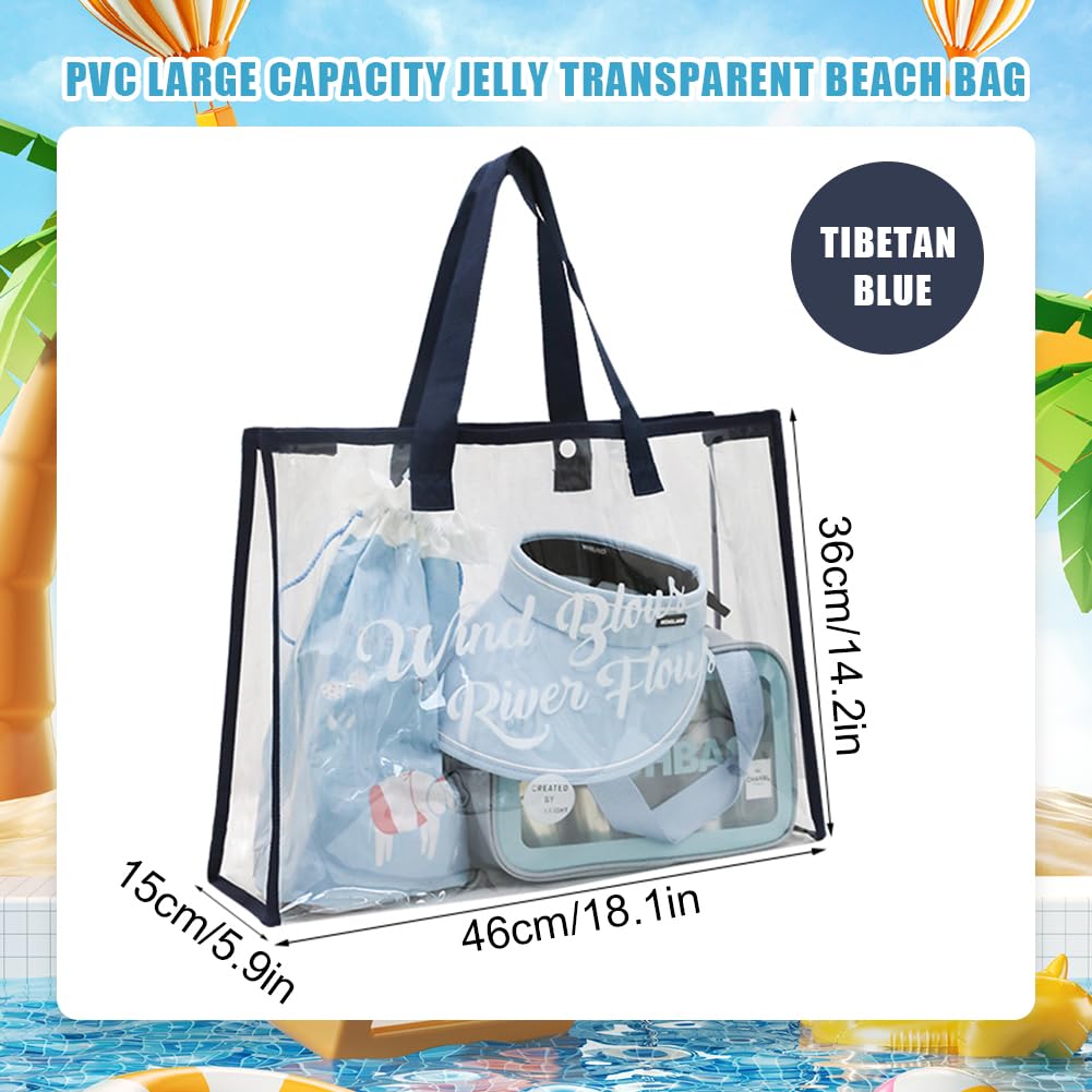 Grand sac de plage pour femme, sac de plage d'été imperméable en PVC, sac fourre-tout transparent, trousse de toilette transparente, sac à bandoulière portable en plein air pour vacances,