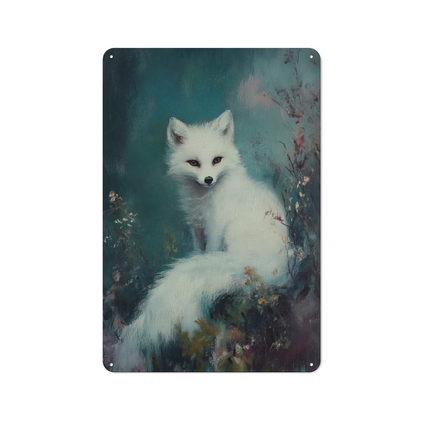 Junmoney Fox Painting Metal Wall Sign 30X20cm, Retro Decor For Home Bar Wall, For Metal Sign Collectors, For Garage And Workshop Walls