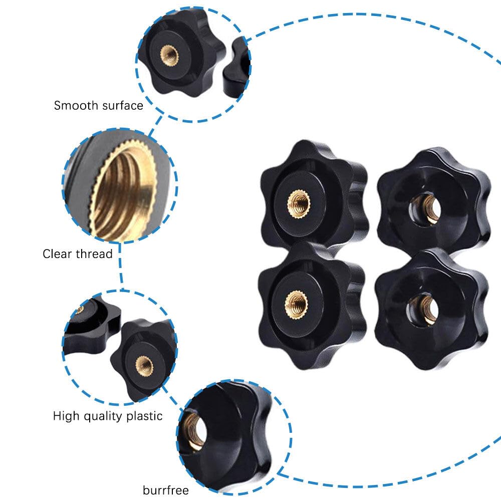 25 Pezzi Stella Testa Serraggio Dadi,Dado Di Serraggio Nero Manopola di bloccaggio con filettatura femmina dado in plastica nera M8 per attrezzature industriali per macchinari-32mm