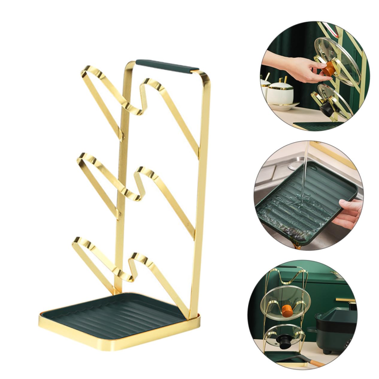 FOMIYES Organizador de Tapas de Ollas de 3 Niveles Dorado para Cocina