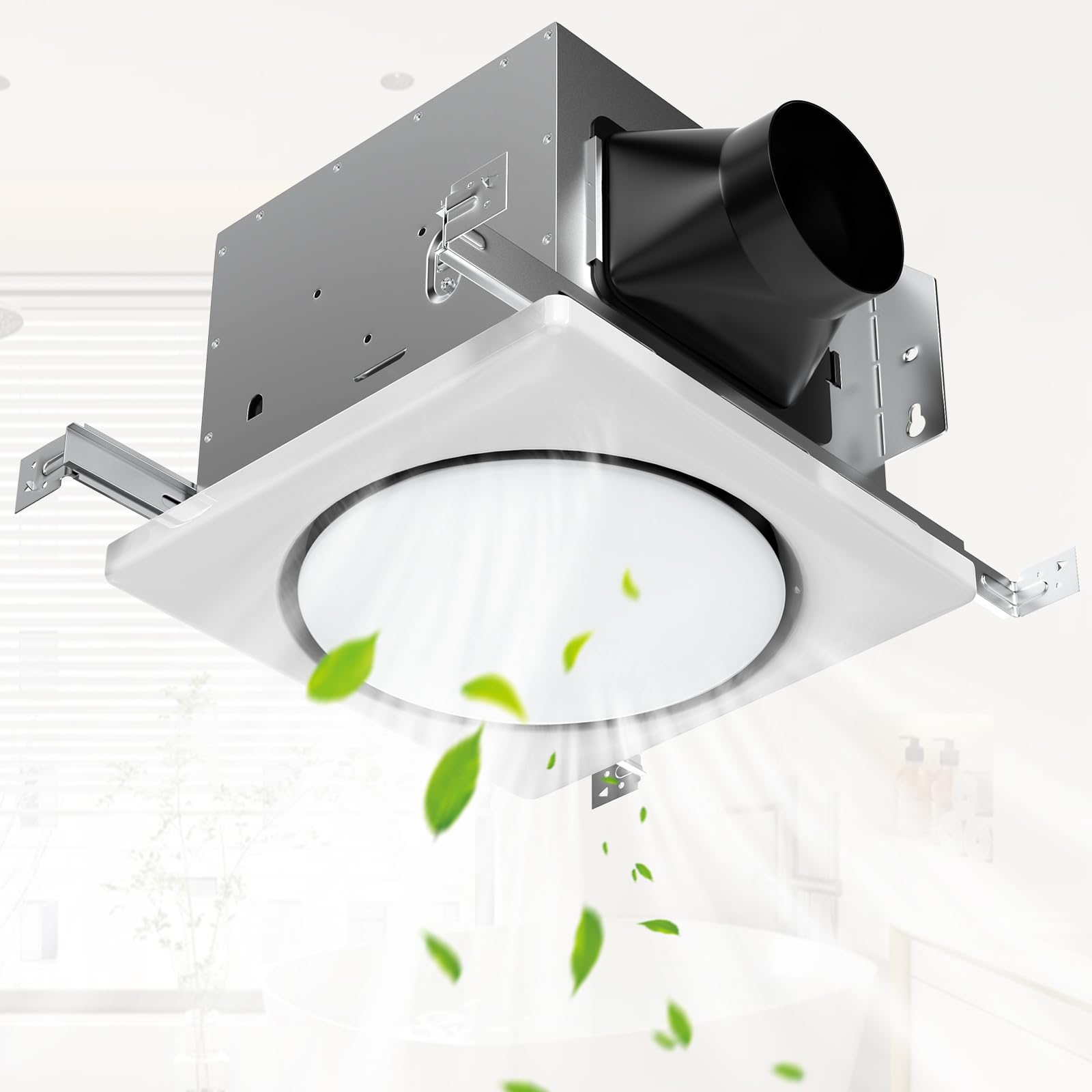 Bathroom Exhaust Fan with Light, 150 CFM Bath Ventilation Fans with 1200lm LED Light 3000K/4000K/6000K, Quiet 1.0 Sone Shower Ceiling Mount Vent Fan Lights Combo for Home/Office/Warehouse