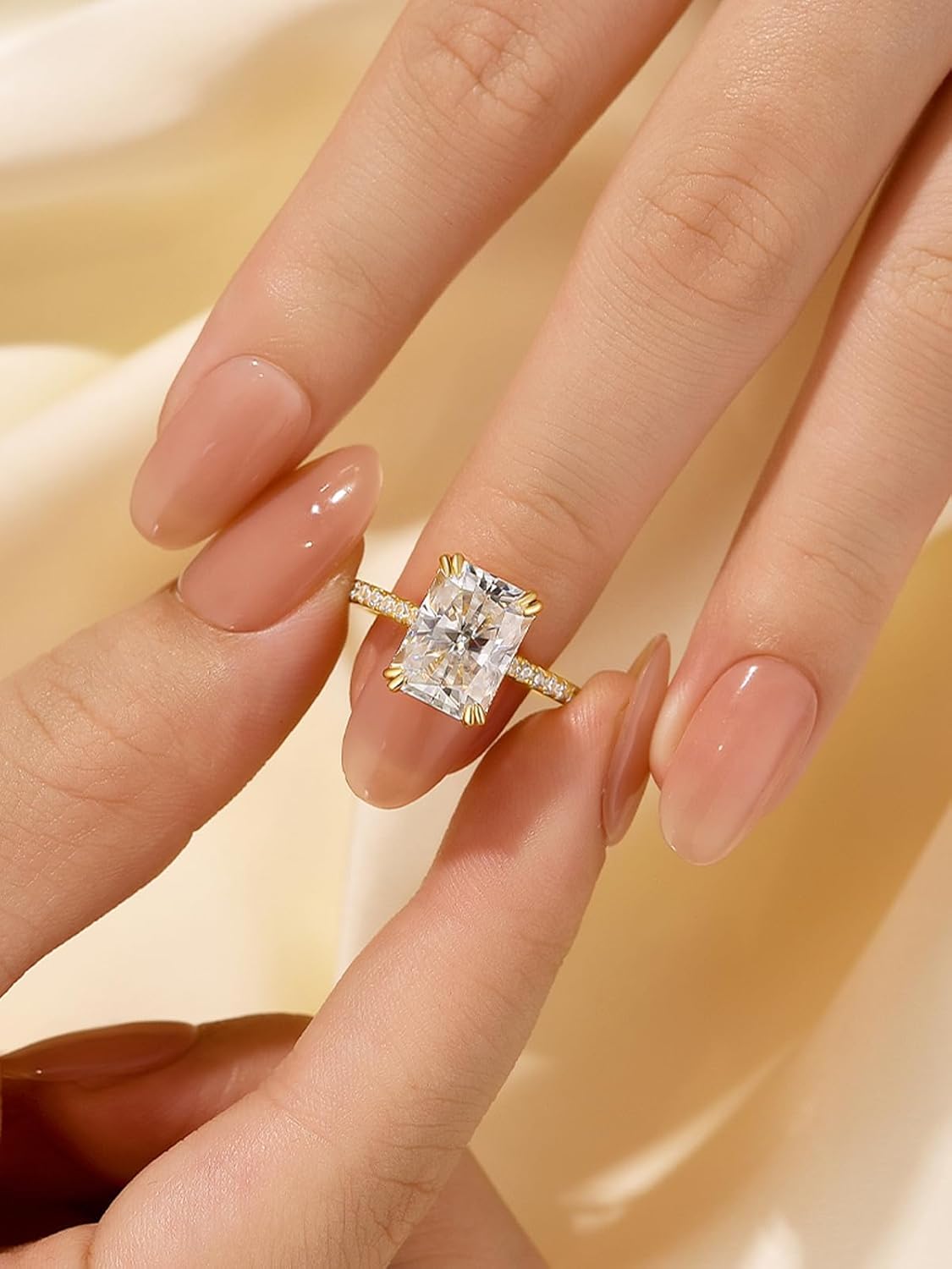 4.5 Carat Radiant Cut Lab Created Moissanite Engagement Ring for Women, D Color VVS1 Sterling Silver Promise Ring with Pavé Band - Image 5