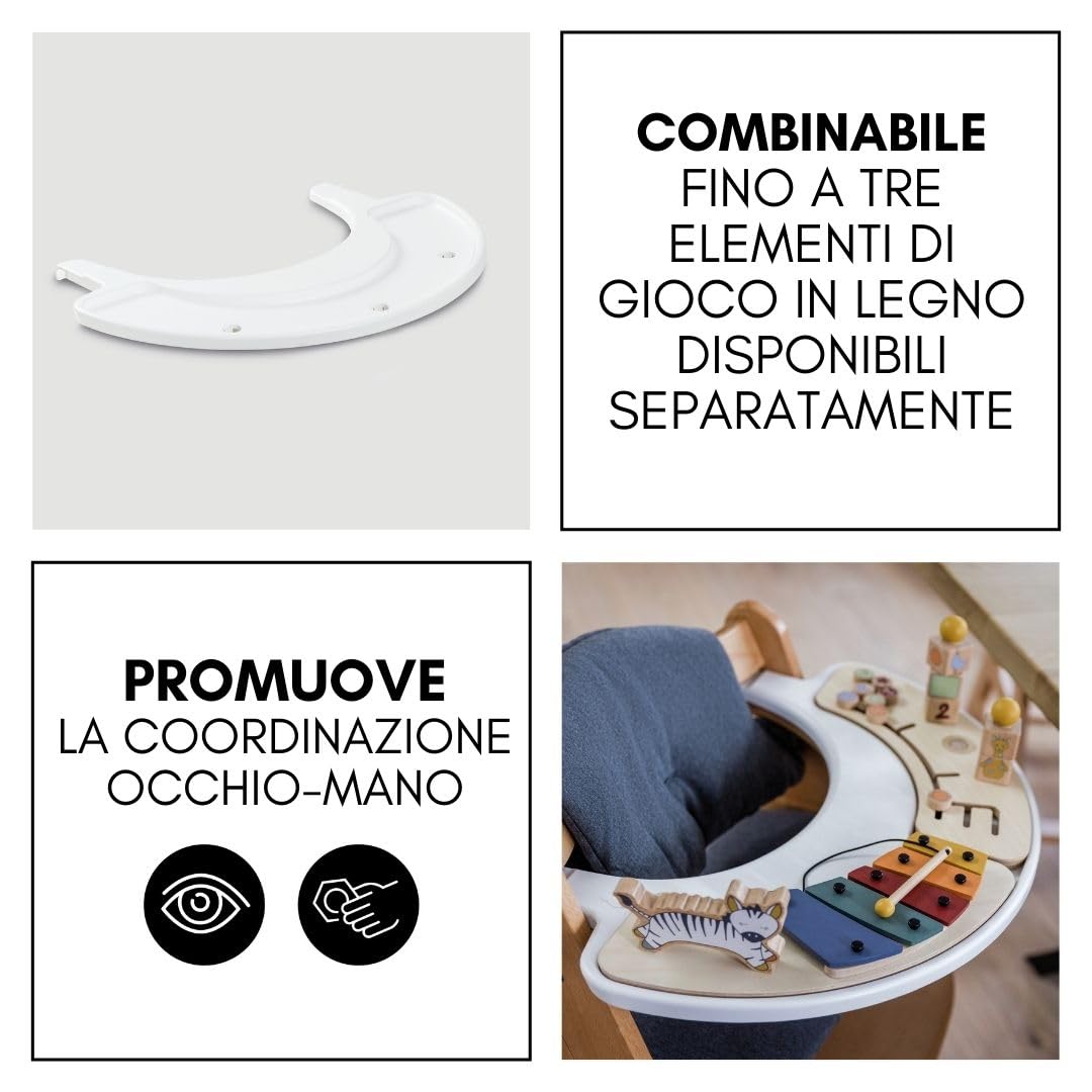 hauck Seggiolone Pappa Alpha Plus con Vassoio per Giochi in Legno, Cuscino - Seggiolone Evolutivo Legno dai 6 mesi - Naturale, Grigio scuro