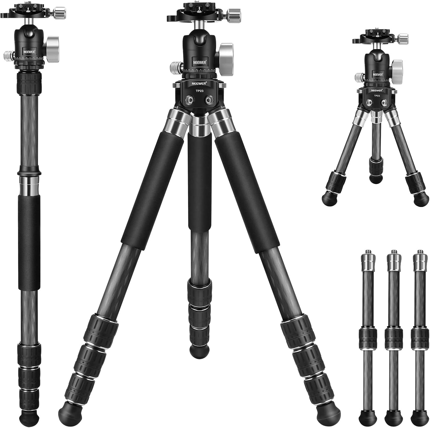NEEWER All in 1 Travel Tripod Monopod Carbon Fiber, Creative DIY Camera
