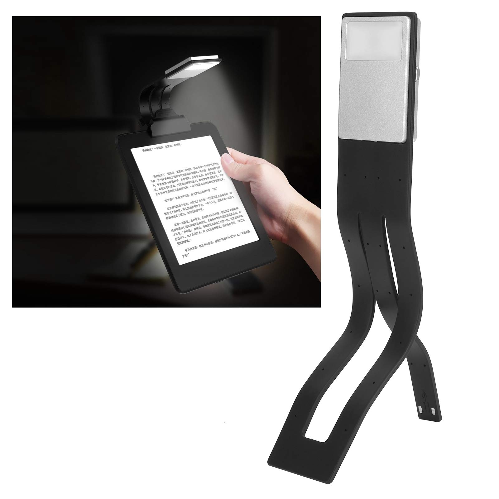 Duokon Luz de lectura con clip de luces para libros, libro de lectura LED regulable portátil 360 grados Luz de cuello flexible Lámpara de clip flexible USB recargable para viajes de oficina