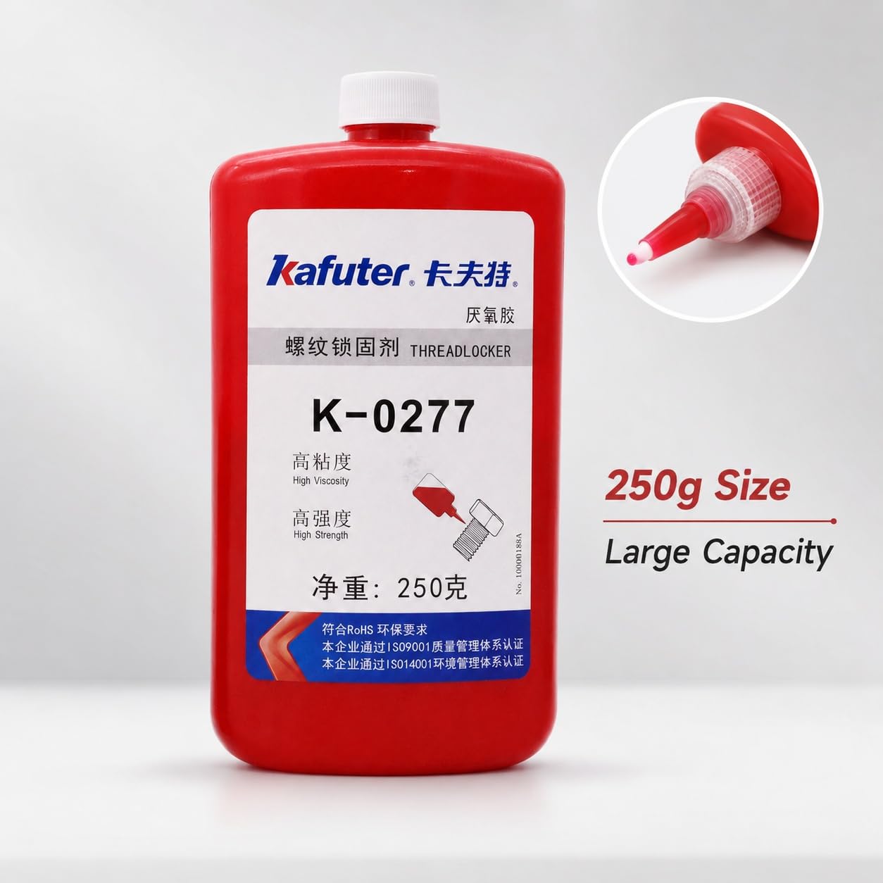 VIDOO Kafuter K-0277 Czerwony Żel Mocowania Wałów Przemysłowych, Żel Mocowania Śrub Metalowych, Nieosiadający Konstrukcyjny Środek Mocujący, Trwała Matryca Zapobiegająca Luzowaniu, 250g