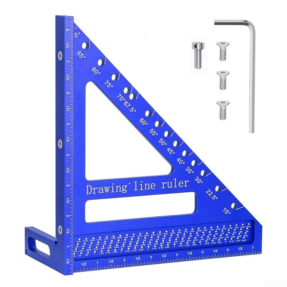 Équerre de travail du bois 21,6 cm 3D multi-angles en alliage d'aluminium pour outil de mesure d'angle Bleu