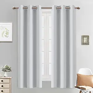 Yakamok 63 Inch Length Room Darking Curtains for Bedroom, Light Blocking Drapes Room Darkening Thermal Insulated Solid Grommet Panels for Living Room(38Wx63L, Greyish White, 2 Panels)