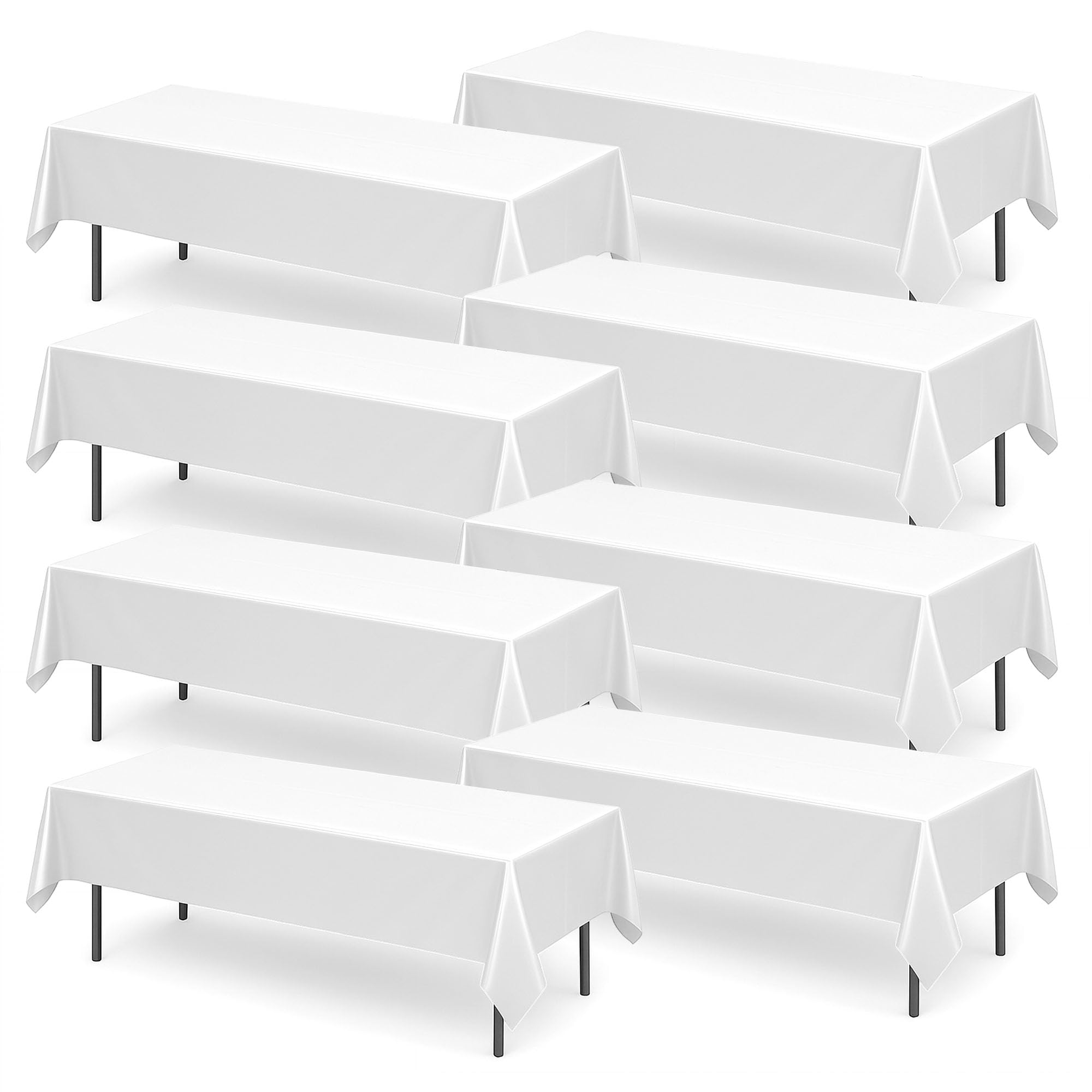 Sol White 8Pk Long Table Cloth Party 274X137cm Plastic Cover Disposable Tablecloths For Parties - Heavy Duty Spill Protection - Christmas Decorations New Years Eve 2026 Weddings, Buffets, Catering