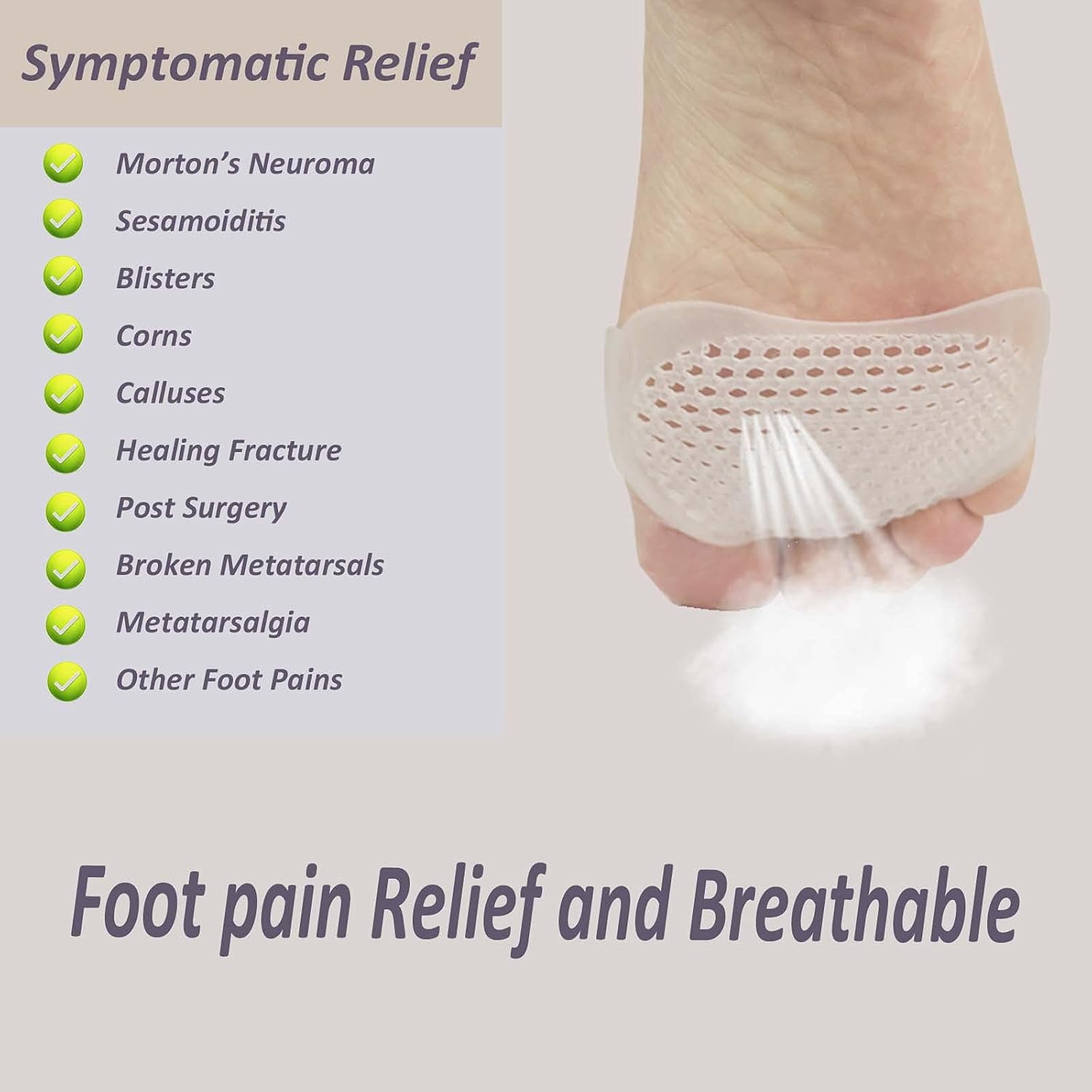 Metatarsal Foot Pads for Women 3 Pairs , Gel Breathable Anti-Slip Transparent Soft Honeycomb Ball of Foot Cushions for Women Metatarsal Cushions : Health & Household