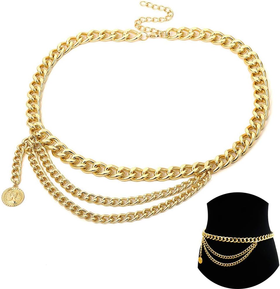Multilayer Alloy Waist Chain Body Chain for Women Waist Belt Pendant Belly Chain Adjustable Body Harness for Jeans Dresses - Gold Style 7