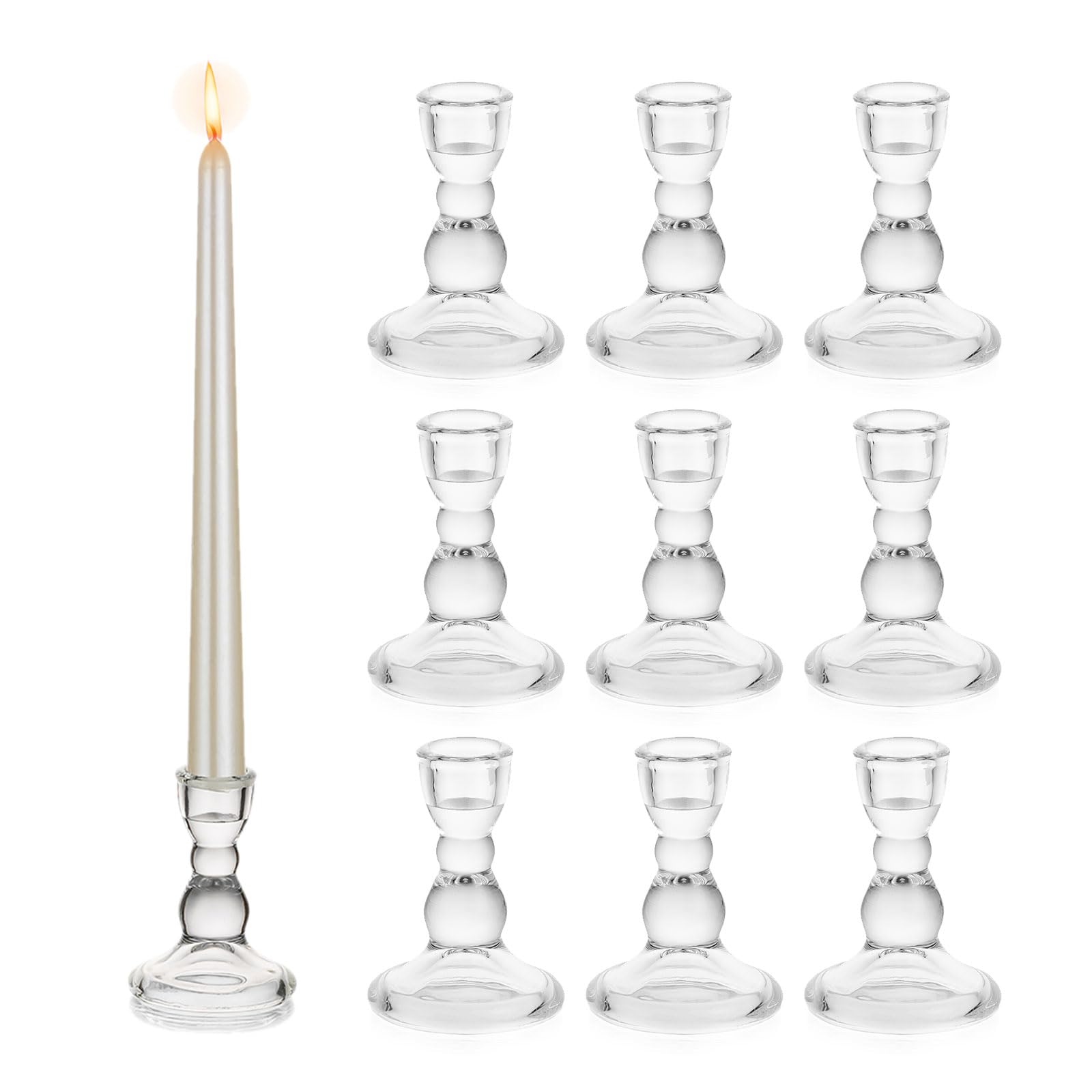 Portavelas De Vidrio, Glasseam 10 Velas Transparentes, Juego De Candelabros Decorativos De Navidad a Granel para El Centro De Mesa para La Cena, La Boda y La Sala De Estar | Transparente, pequeño, Navidad, Adviento, boda, decoración de mesa, comunión