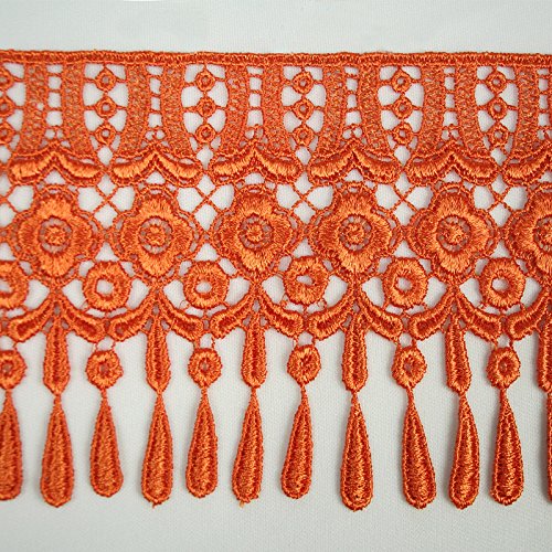 Altotux 4" 12 Colors Teardrop Fringe Venice Floral Lace Trim Guipure by Yard (Orange)