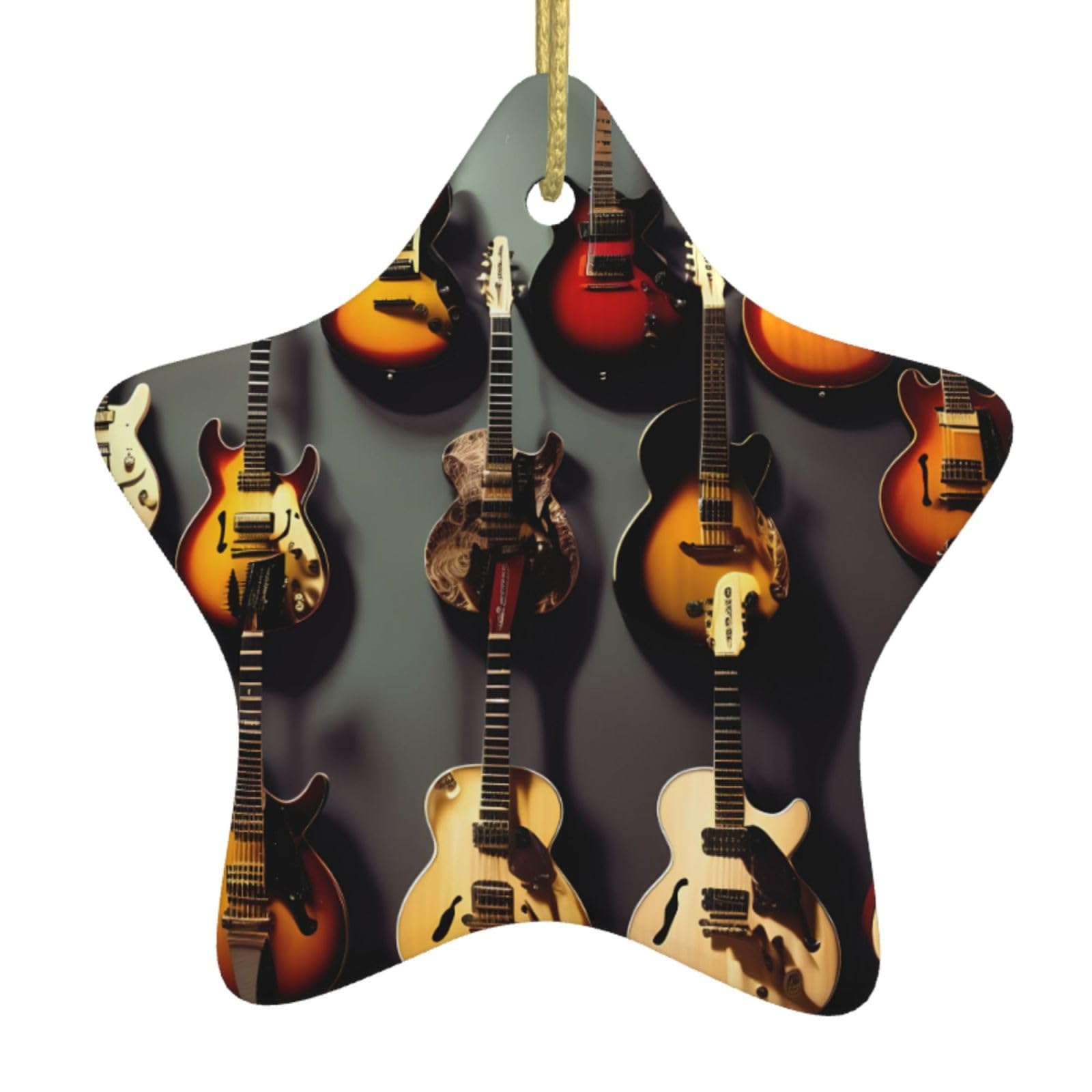 Nbtghga White Guitar Collection Print Christmas Ornaments, Ceramic Hanging Ornament, Round Shape Decorations