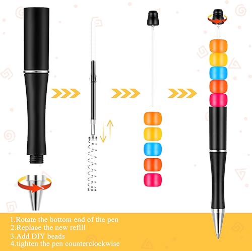 Miniatura 3 de Crtiin 50 bolígrafos de plástico con cuentas a granel, con cuentas de tinta negra, con 50 recambios para hacer bricolaje, regalo, niños,