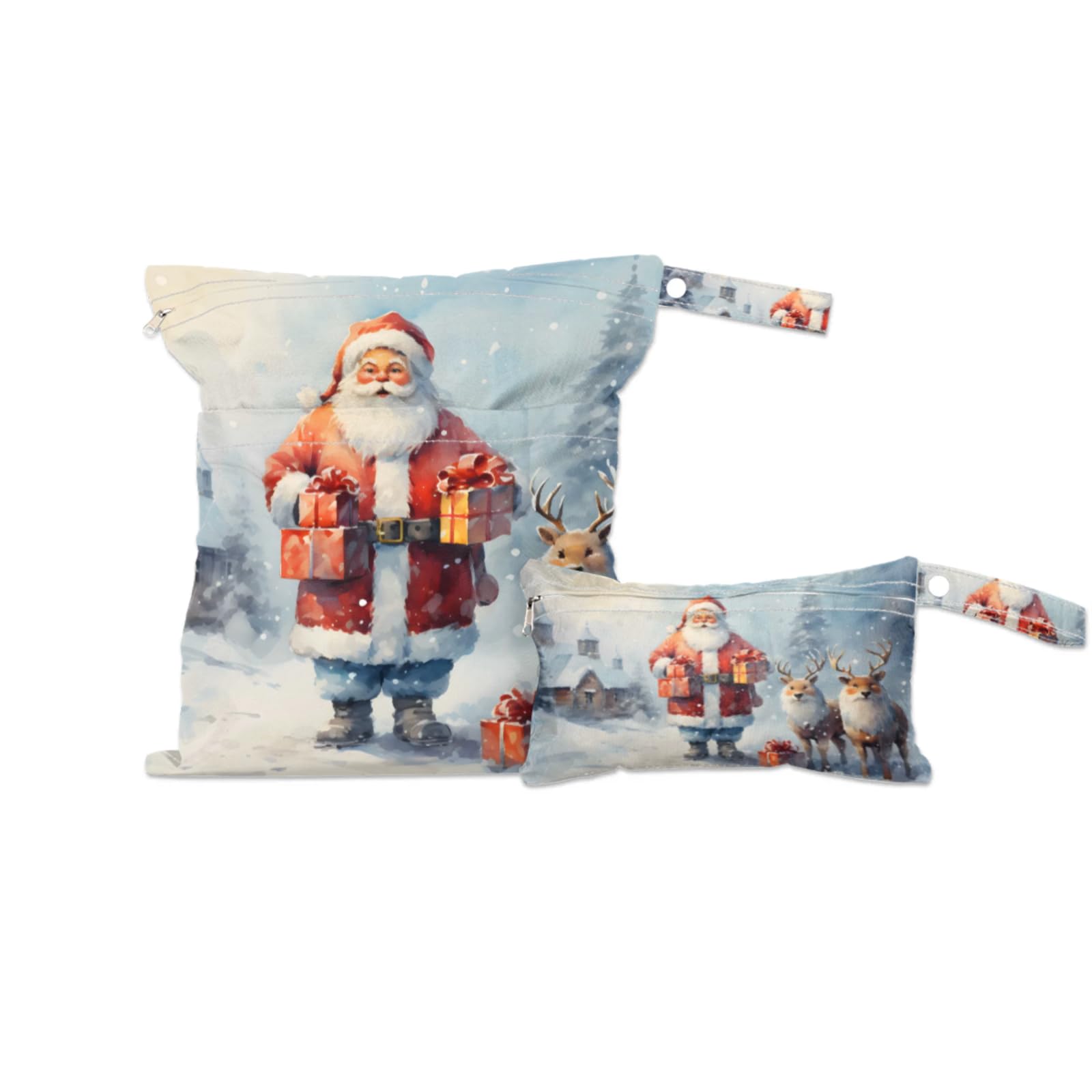 2 Set Reindeer-Carrying Santa Claus Wet Dry Bags for Baby Cloth Diapers Reusable Storage Bag for Travel,Beach,Pool,Daycare,Stroller,Gym,Laundry,Dirty Clothes,Swimsuits & Wet Clothes, Wet Bag