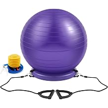 Blueweenly Yoga Ball Chair with Inflatable Stability Base Resistance Band 65cm Stability Ball Large Exercise Ball for Home Workout, Office, Desk Sitting, Gym, Fitness, Lower Back Pain Balance, with