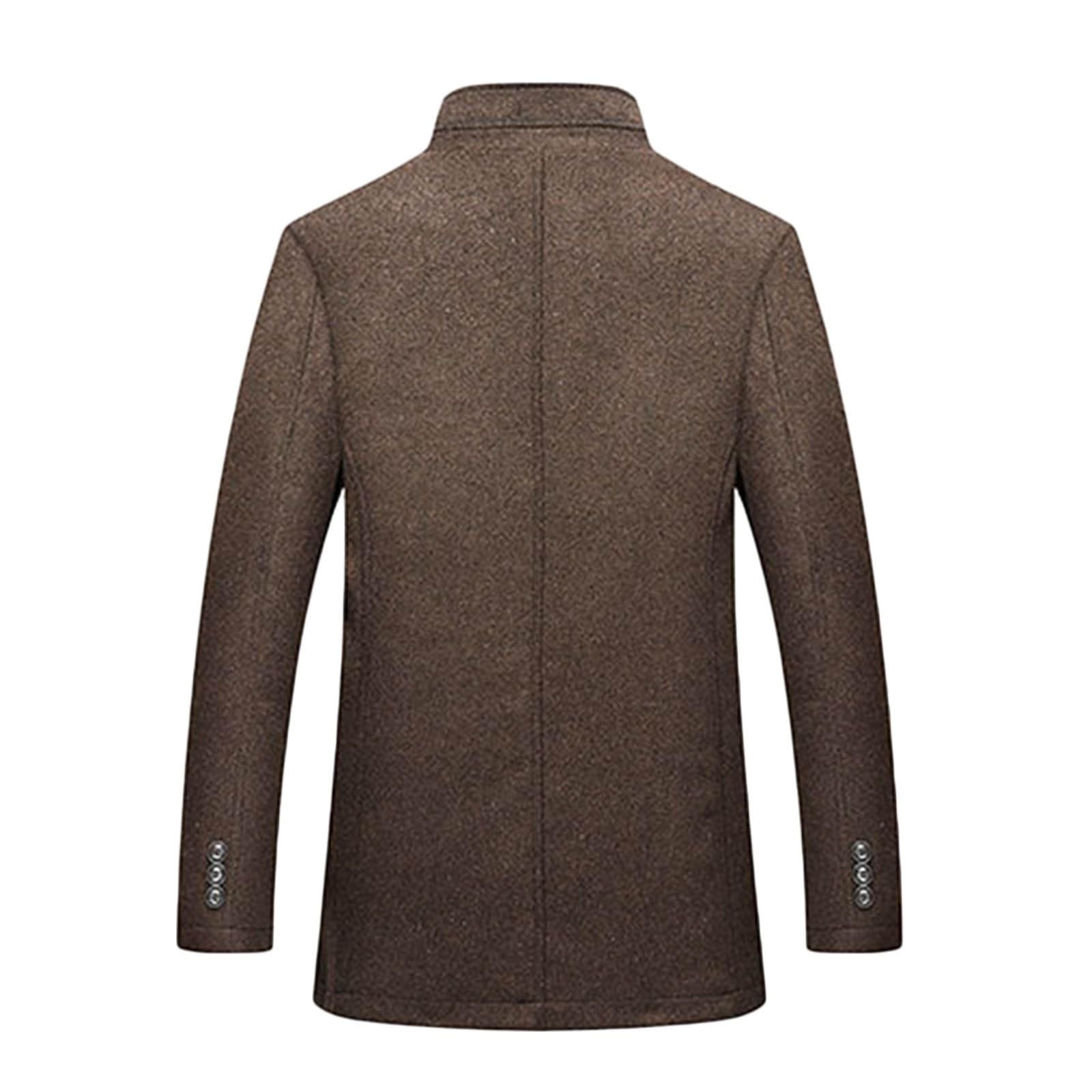 Moda Retro para Hombre Clásico Cuello Alto Botón Chaleco Extraíble Abrigo Mezclado con Lana Otoño E Invierno Cálido Grueso Suelto Informal