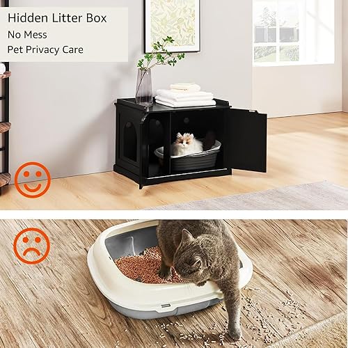 Vista 74 de unipaws – Banco de almacenamiento y orinal para gatos, cubierta de caja de arena con estructura de madera resistente, almacenamiento amplio, fácil