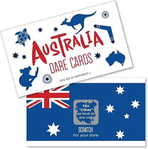 Big Dot of Happiness Australia Day - Juego de fiesta australiana G'Day Mate Tarjetas de desafío para raspar - 22 unidades