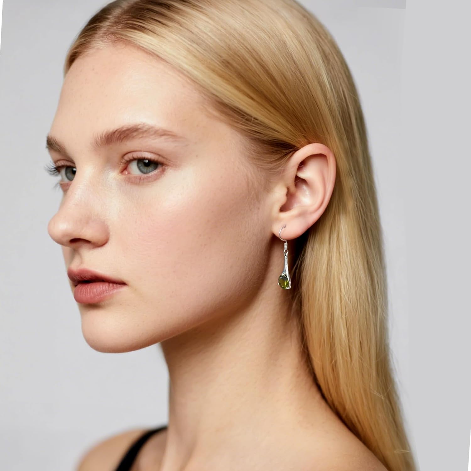 Silver Peridot Teardrop Earrings for Women - Elegant Drop Design with Round Olive Green Gemstone, Birthstone Dangle Earrings for Party & Daily Wear - Image 2