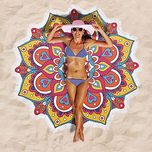 Violet Mist Extra Large Red Boho Mandala Round Beach Towel Girls Cute Indian Hippie Oversized Travel Towels Women Cotton Circle Floral Mandala Beach Blanket Bath Pool Tapestry Tablecloth Gifts 60'' #TOP4
