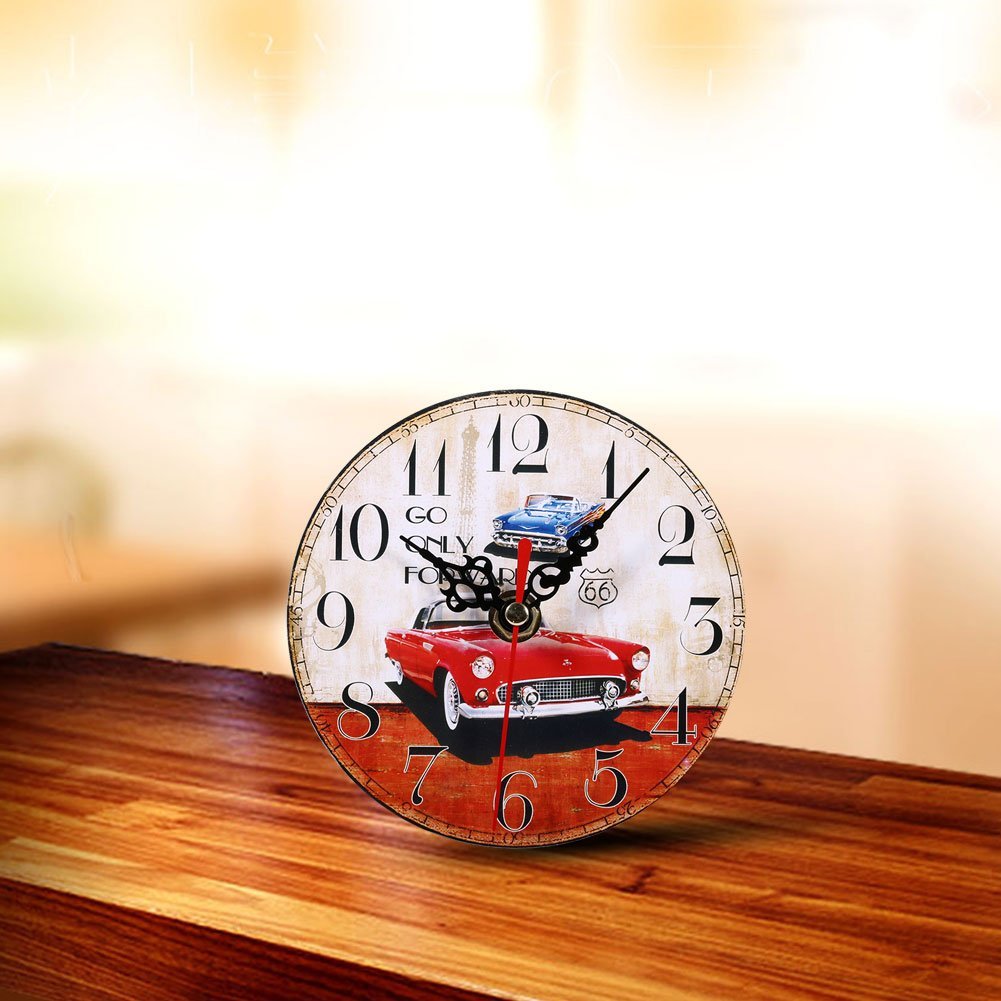 GOTOTOP Orologio da parete in legno rotondo creativo stile vintage antico casa ufficio decorazione della camera da letto ornamenti (4,7 pollici)(#1