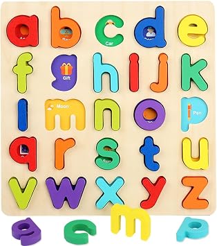Wooden Jigsaw Puzzles for 3 4 5 Year Old Kids Numbers & ABC Alphabet Learning Toys - Early Education Toys-Wooden Puzzles Montessori Toys for Girls Boys Gifts. lowercase letters