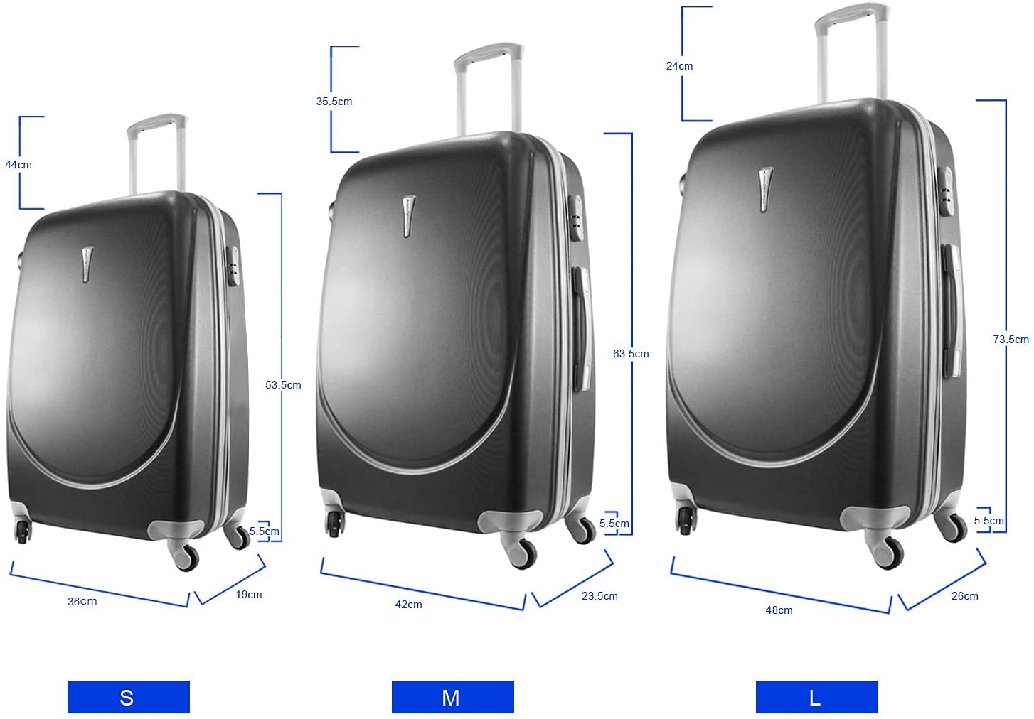 Valigia da viaggio media Alexander Rigida ABS 4 ruote e serratura Struttura leggera, con maniglia e maniglia telescopiche, serratura a combinazione 24 '': 63.5 X 42 X 23.5 cm, 52 L, 3.4 kg