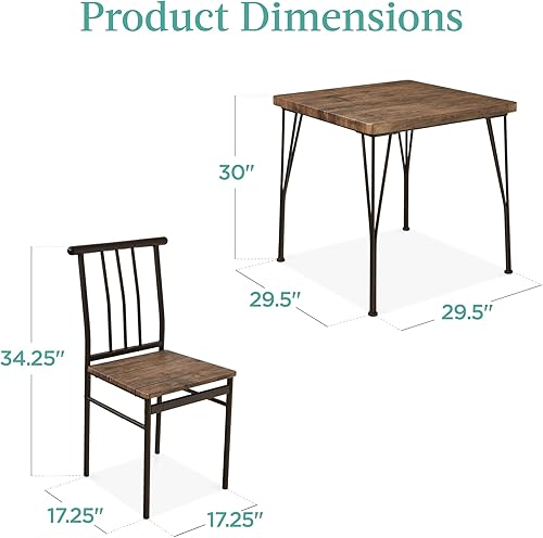 Miniatura 7 de Best Choice Products Juego de mesa de comedor de 3 piezas, mesa de comedor cuadrada de metal y madera para cocina, comedor, rincón de desayuno con 2