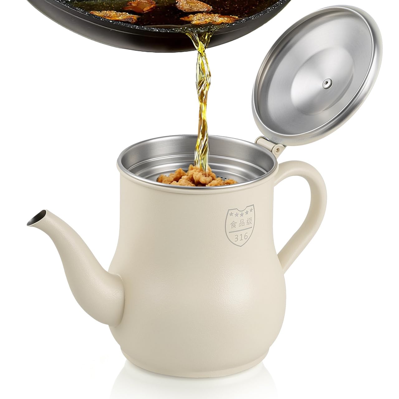 LABRIMP Contenedor de Aceite con Filtro Inoxidable Recipiente para Grasa de Cocina con Colador Desmontable Jarra Versátil para Filtrar y Almacenar Aceite Usado Jugos y Sopas Mango