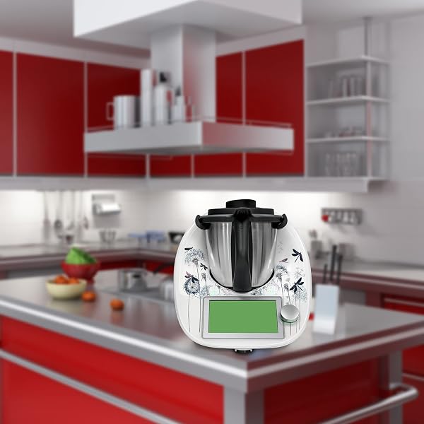 Adesivo protettivo decorativo compatibile con robot da cucina Bimby TM6, accessorio da cucina, impermeabile, autoadesivo RX042 (22 dente di leone e libellule) - 5