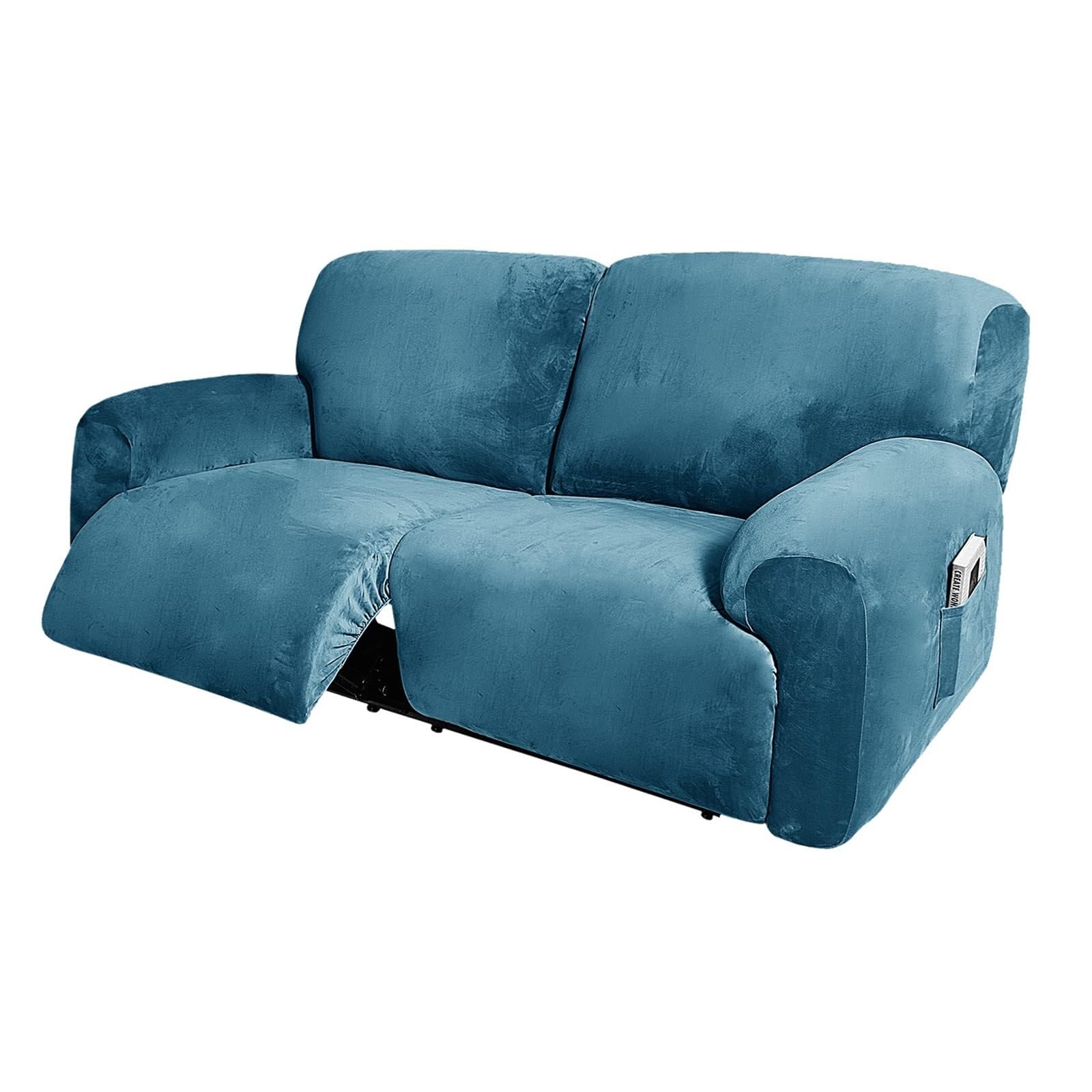 Funda reclinable elástica de Terciopelo Extra Grande, 6 Piezas Funda reclinable de 2 plazas Funda reclinable Suave for Sala de Estar Mascotas(Paon Bleu)