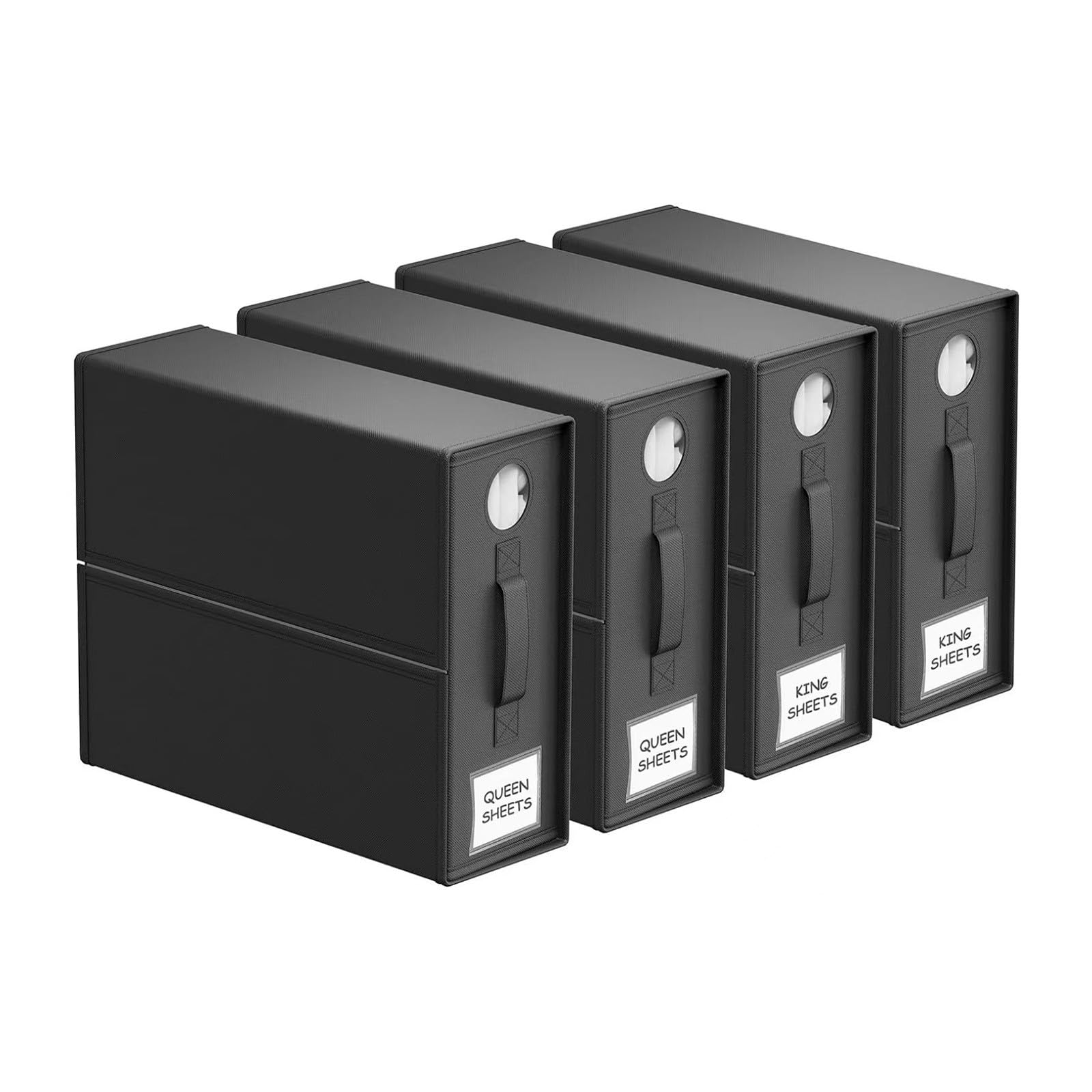 AHLOKI 4 Pack Pieghevole Organizzatore di Lenzuola, Tessuto Oxford con Finestra Trasparente ed Etichetta e Cerniera per Lenzuola, Copripiumini, Coperte, Cuscini, Vestiti e Asciugamani(Black)