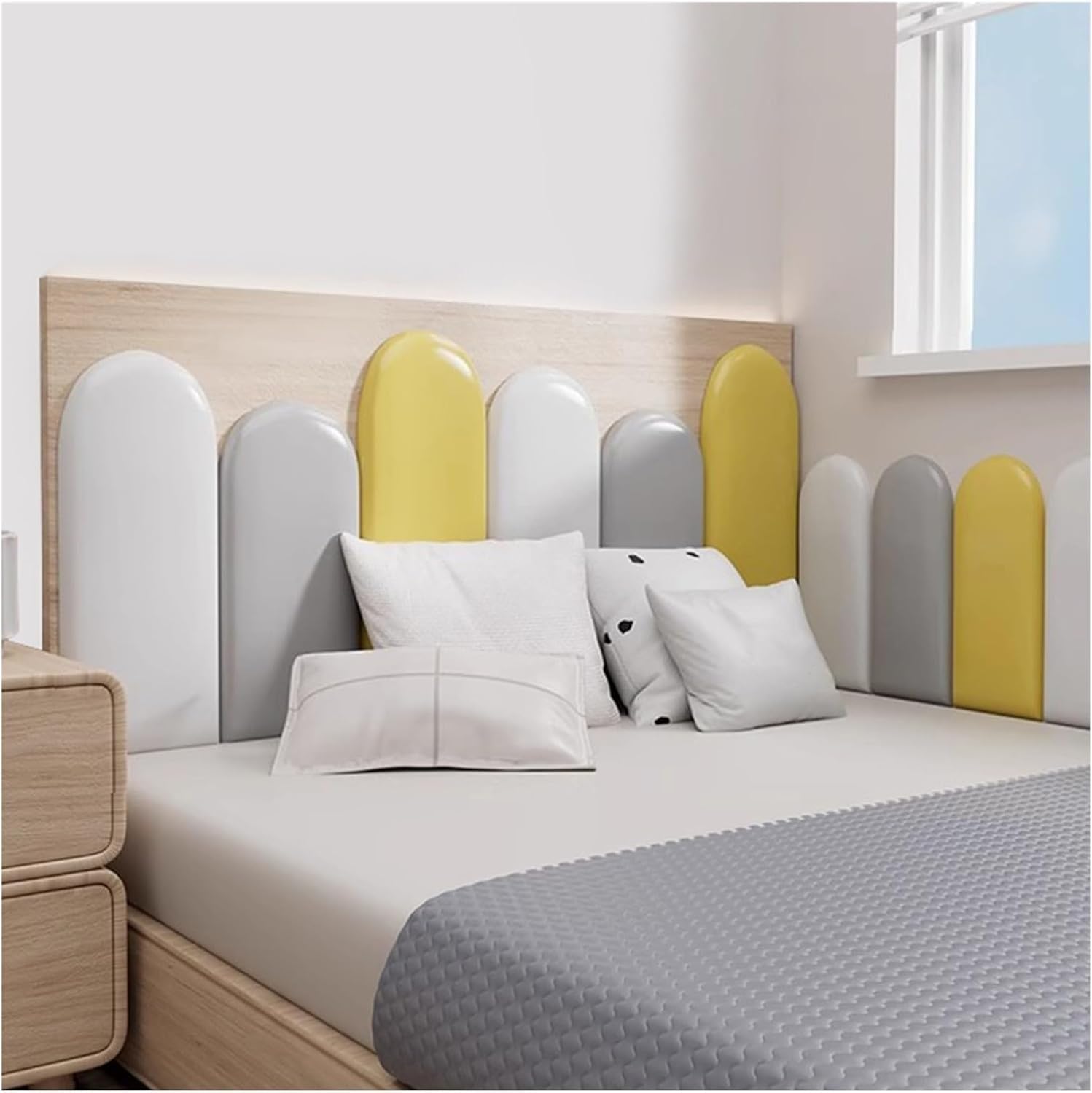 Tête de lit rembourrée PU multicolore-01 | Habillage mural anti-collision enfant 220x60cm