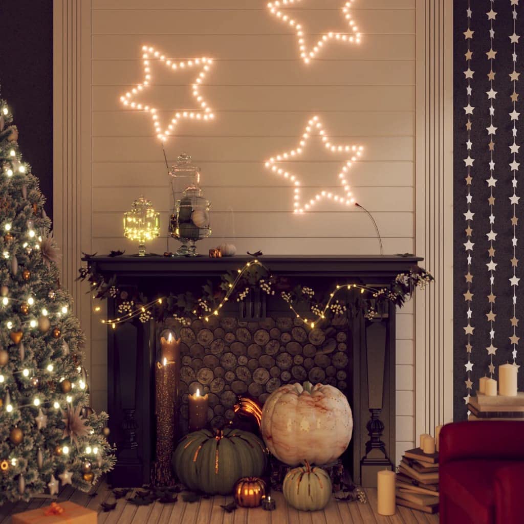vidaXL 2X Figures d'Etoiles de Noël avec 48 LED Ornement de Fêtes Décoration de Vacances Lumière de Noël Jardin Extérieur Blanc Chaud 56 cm