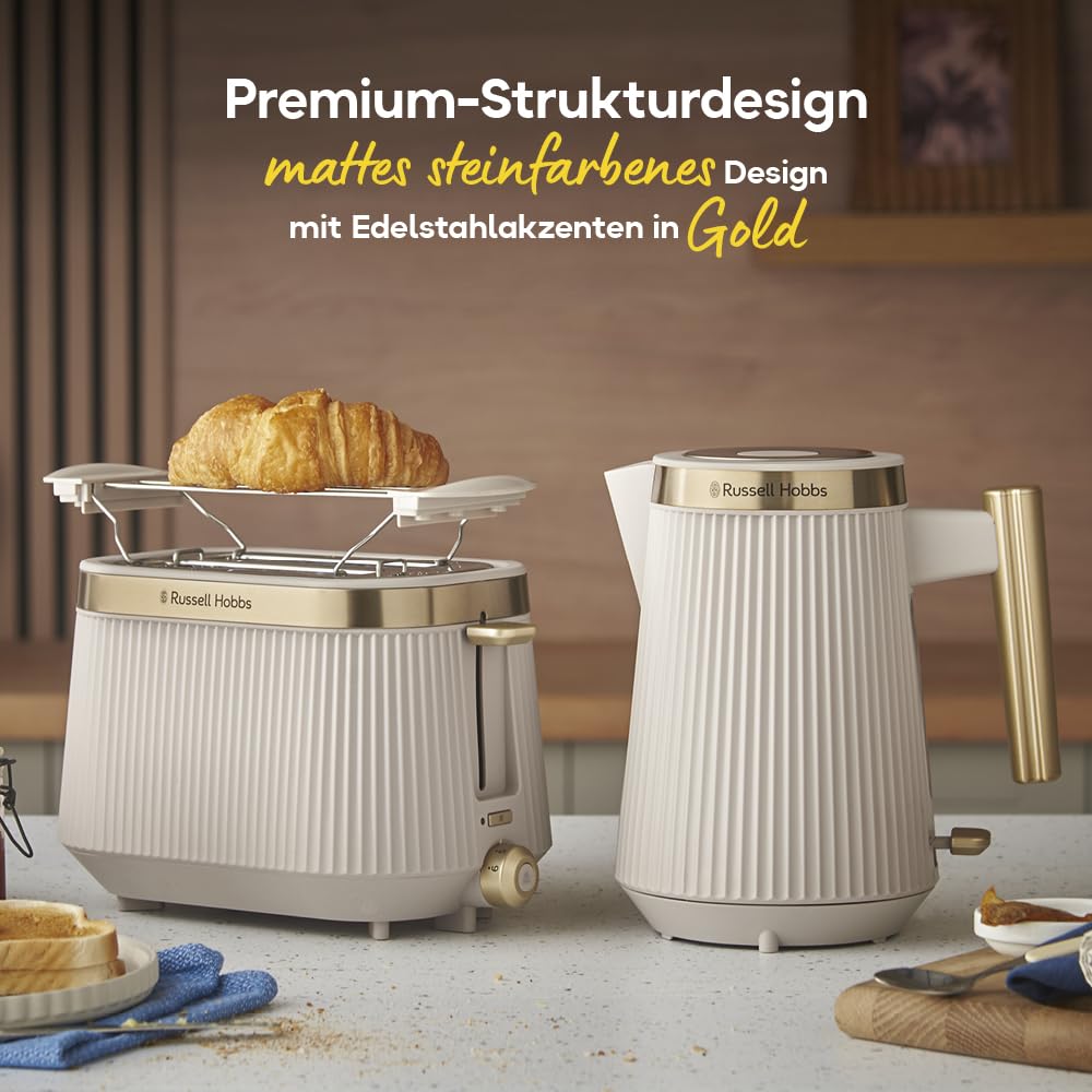 Russell Hobbs Wasserkocher [1,7L, 2400W] Brontë Stone (Mattes Design, Goldakzente, Ausgusstülle, Wasserstandsanzeige, Herausnehmbarer Kalkfilter, Beleuchtung, Deckelöffnung per Knopfdruck) 26751-70