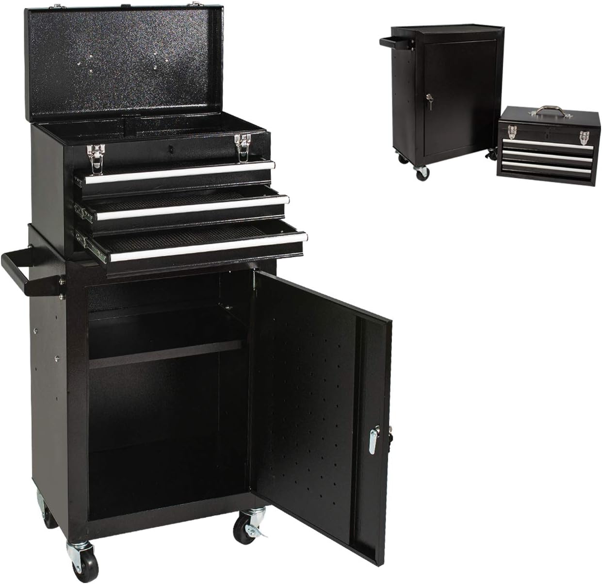 2 in 1 Tool Chest & Storage Tool Box Rolling Garage Toolbox