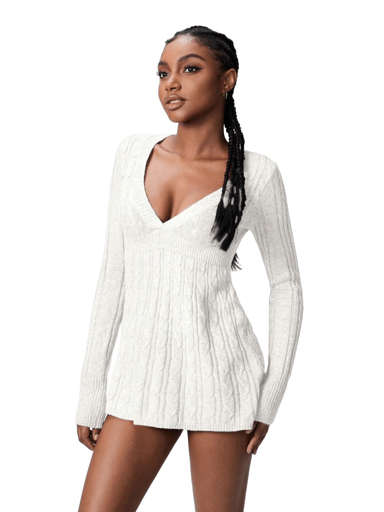 SKAYS Womens 2025 Fitted V Neck Cable Knit Fall Sweater Cozy Pullover Long Sleeve Thick Winter Tunic Shirt