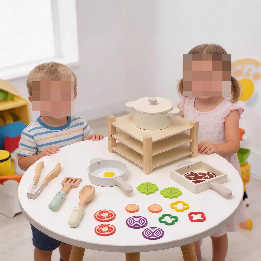 Drewniany zestaw kuchenny do zabawy, zabawkowy garnek i patelnia do gotowania