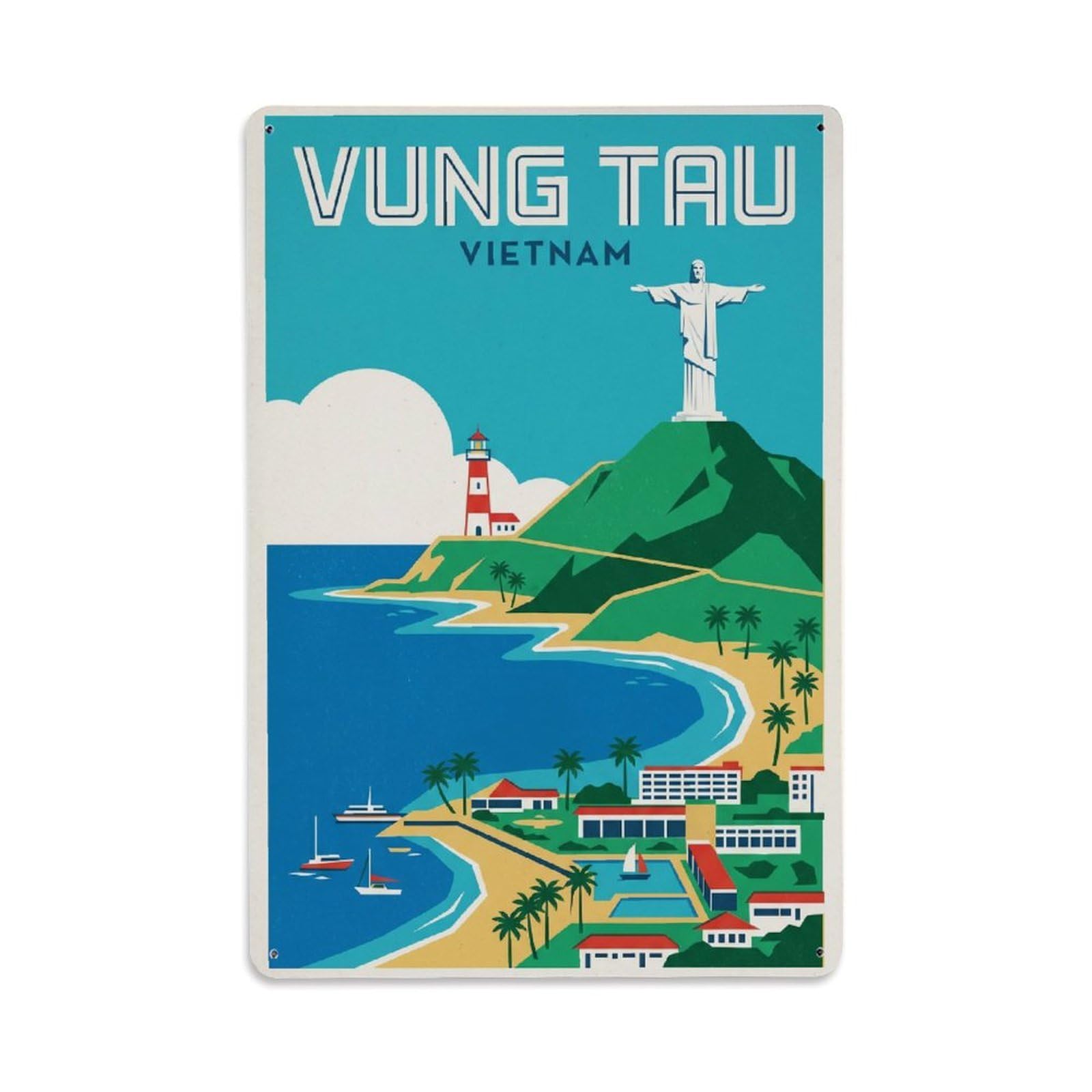 Retro Travel Vietnam Vung Tau Metal Tin Sign Plaque Wall Decor for Cafe, Club Bar, Office, Garden Metal Poster 8x12Inch