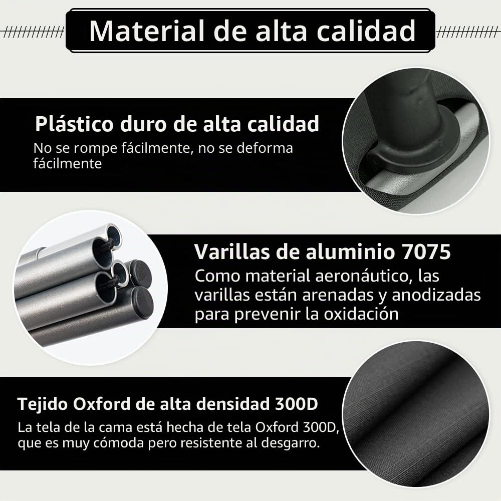 TOMOUNT Cama Plegable Ultraligera con Barras de Aluminio 190 x 70 cm compacta portátil fácil de Construir Resistente Cama de Camping para Tiendas de campaña Senderismo al Aire Libre, Color Negro