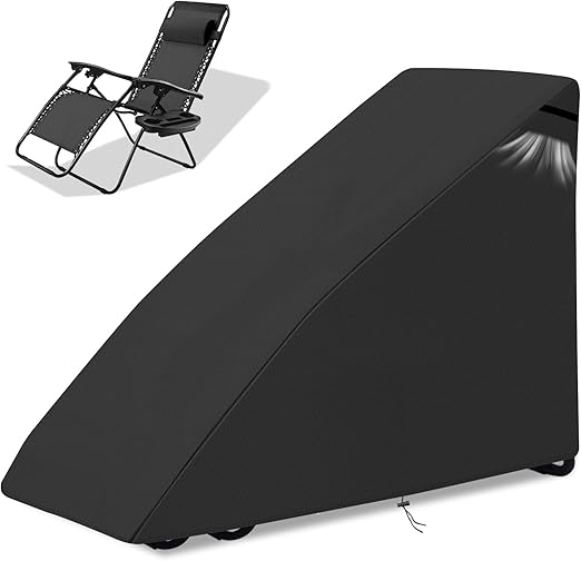 Zero Gravity Recliner Cover,600D Tearing Strength Zero Gravity Chair Cover Protector,UV Protection & Windproof, Waterproof Folding Lawn Lounge Chair Cover Replacement,146 * 65 * 112 cm (Black)