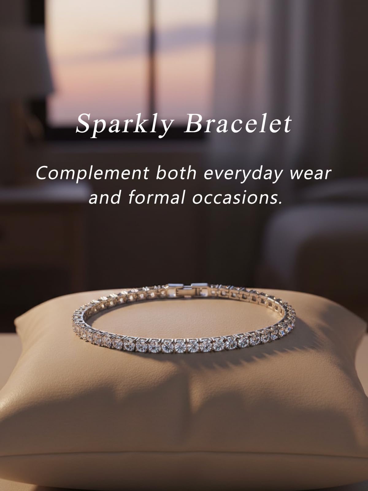 Braccialetto tennis da donna con zirconia cubica 5A, placcato al rodio/oro giallo, ipoallergenico, gioiello per compleanno, matrimonio, anniversario