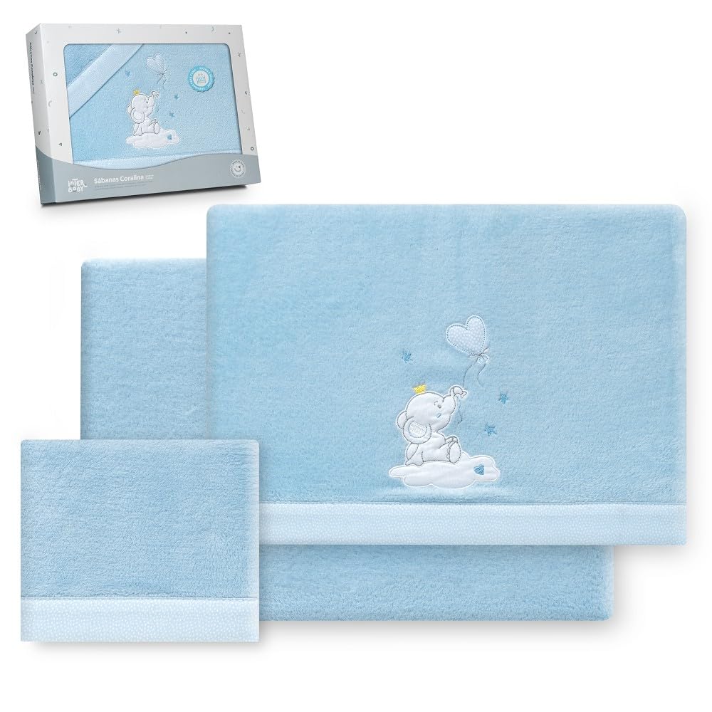 Interbaby - Set of sheets for pram 40 x 80 cm, baby - coral fabric winter sheets - elephant balloon heart - includes fitted sheet + top sheet + pillow case