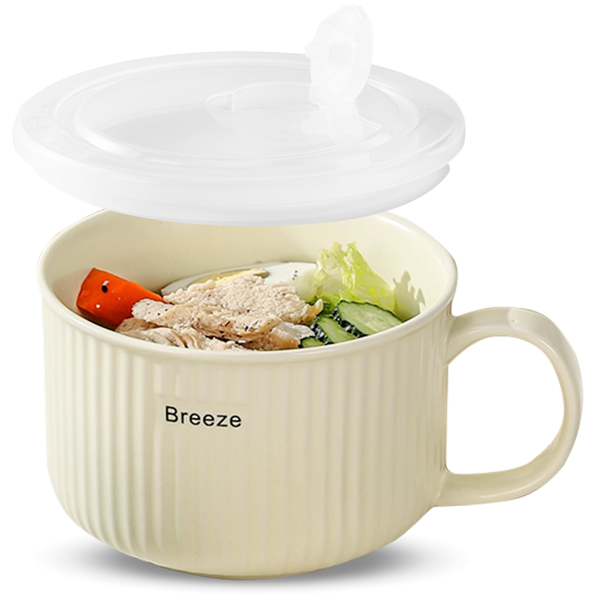mehrido Ceramic Soup Bowls with Handle and Vented Lid, 750ml Large Soup Mug for Instant Noodle Cereal, Soup Containers, Microwave & Dishwasher Safe