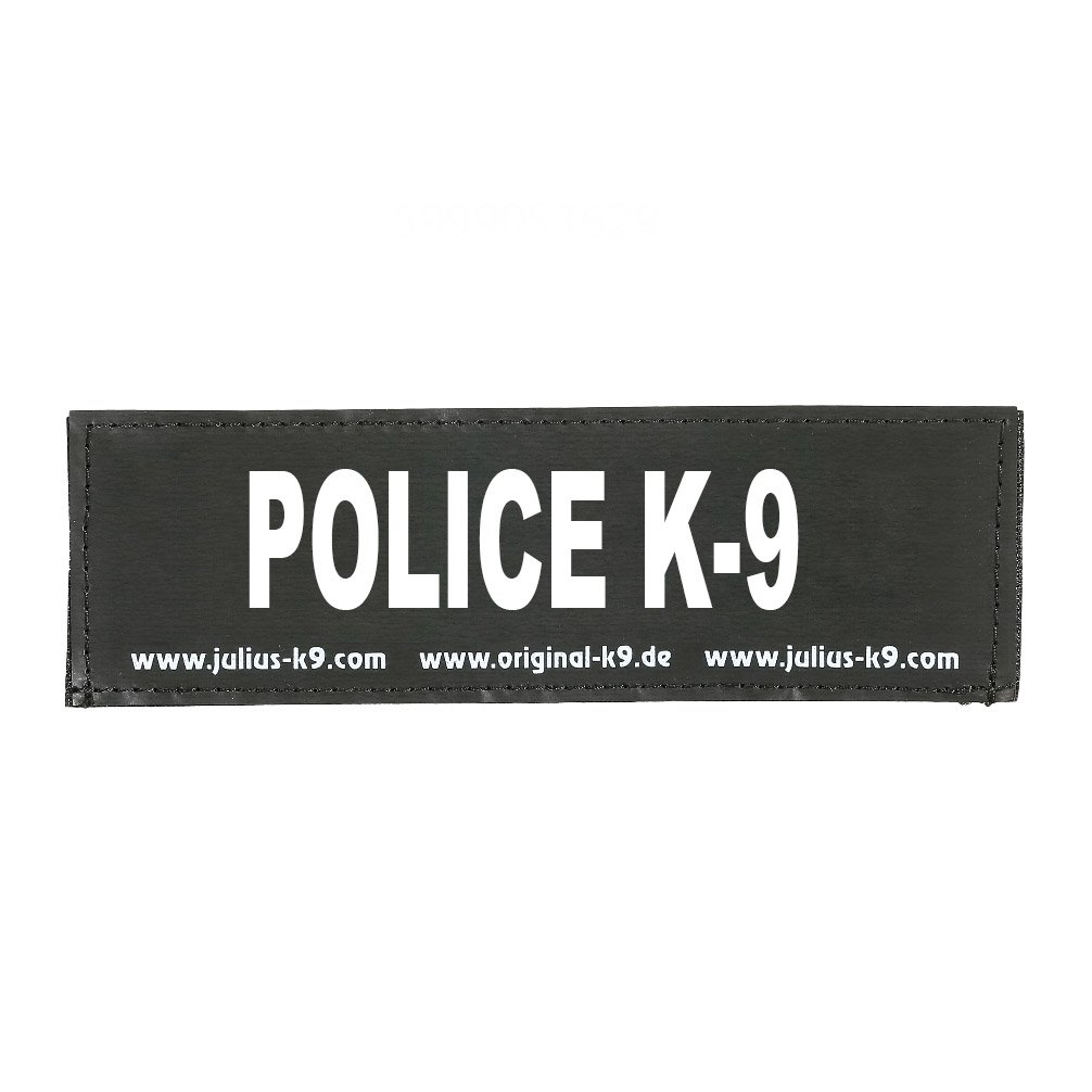 Julius-K9162LR-K-29601, ORIGINAL Interchangeable Patches, Size: Small, Black label with white fluorescent text, 1 pair, POLICE K-9