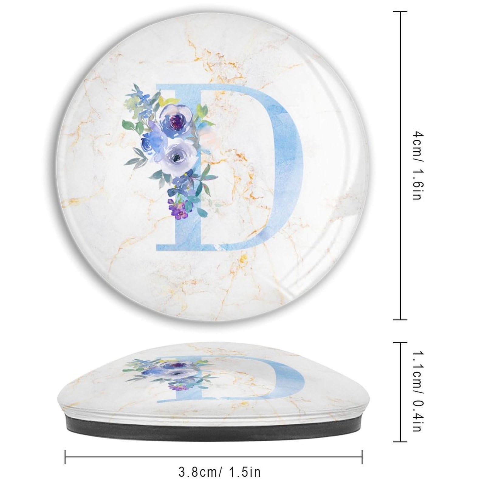 Lot de 4 aimants de réfrigérateur en verre avec monogramme initiale D - Petits aimants pour tableau blanc - Aimants pour tableau blanc - Aimants pour l'école, la maison, la cuisine, le