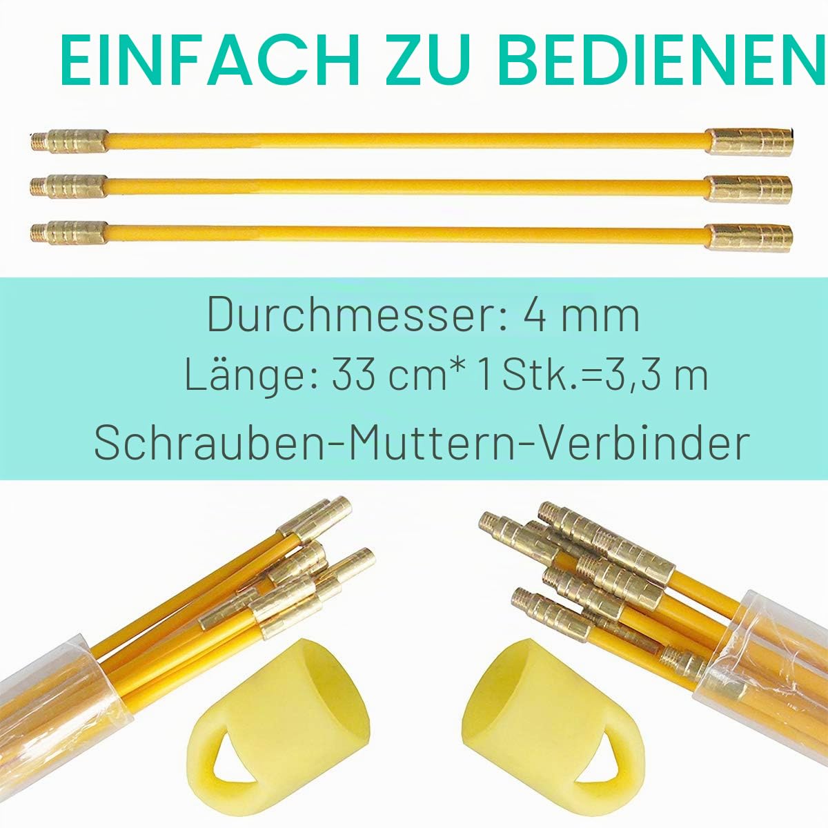 Akuoly Einziehband Akuoly Einziehdraht Einziehspirale Kabel-Einziehstangensatz mit Führungsfeder Einziehhilfen zur Kabelverlegung 10 Stück x 330mm und 5-teilig