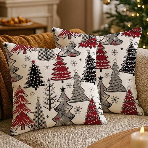 Luzzxfa 2er Set Weihnachtsbaum Winter Weihnachten Kissenbezug 45x45 cm...